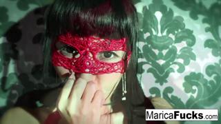 Marica strokes her succulent muffin in front of the mirror's gaze