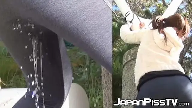 Bound Asian girl leaks in her pants as she can′t remove her clothes