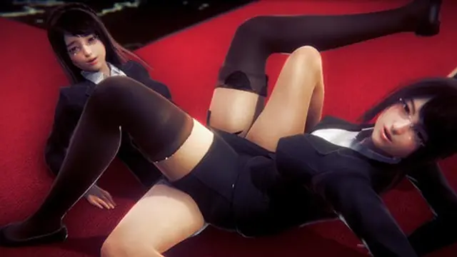 Lesbian Office Scissor Fun in Uniform