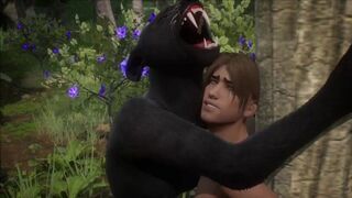 Black panther furry suit gets intense blowjob and deep penetration