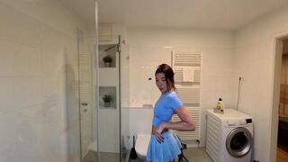 Braless big tits Asian cosplayer in her sexy flirty short mini skirt flashes her panties before taking them off