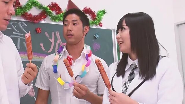 Lingerie-clad Japanese students share a sticky